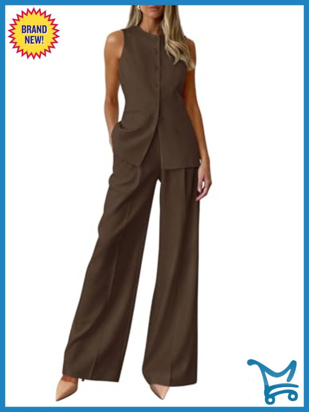 2 Piece Sleeveless Blazer Vest Pantsuit Set Business Casual Work Suit